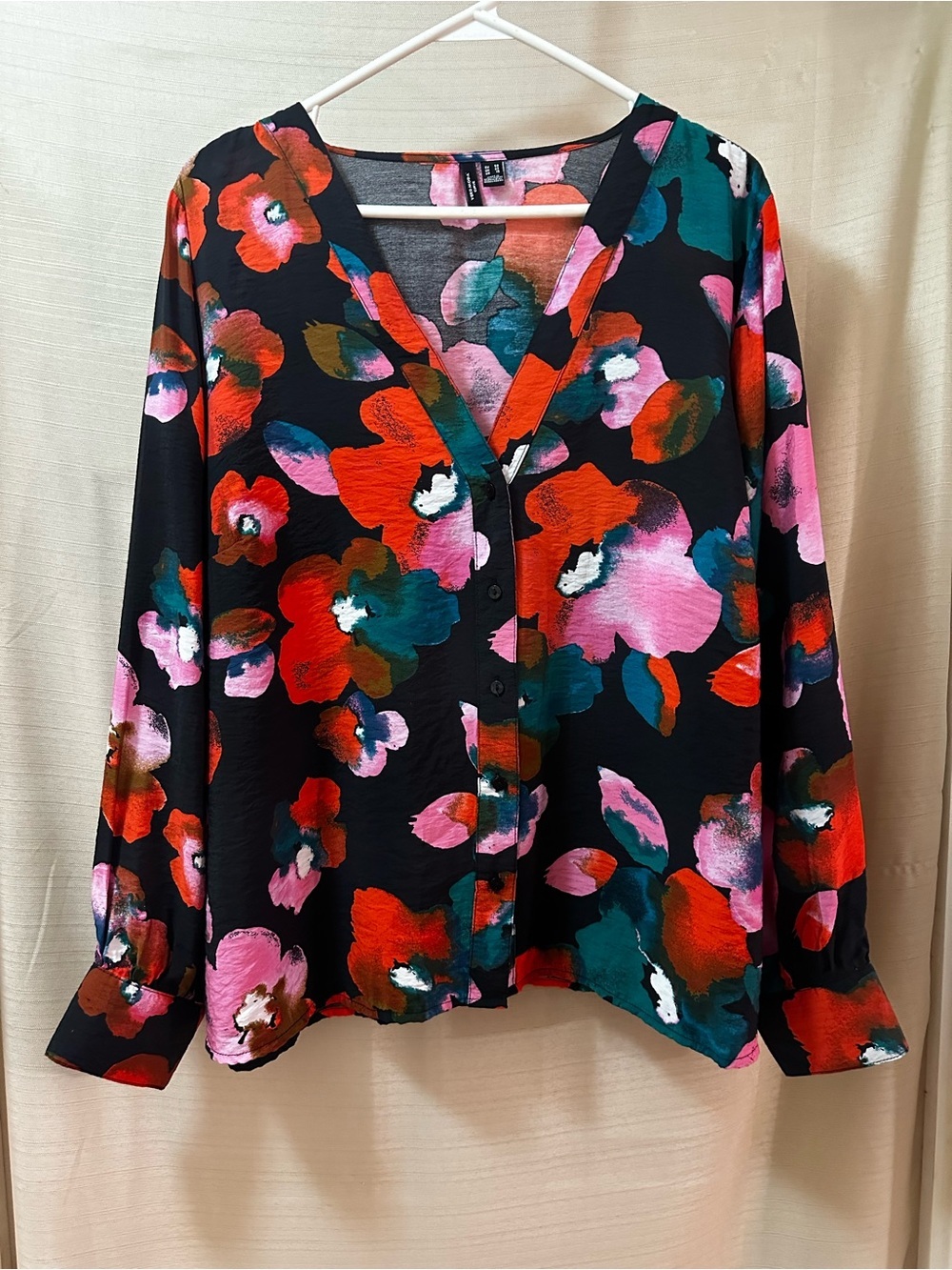 Vero Moda Curve Floral Blouse Plus Size 18 Abstract Print Button Front Red